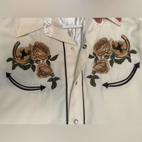 Vintage 90s Roper Western Cowboy Shirt Large Pearl Snap White Gold Southwestern